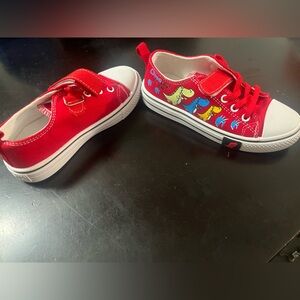 Red Kids Shoes with Dinosaur Print